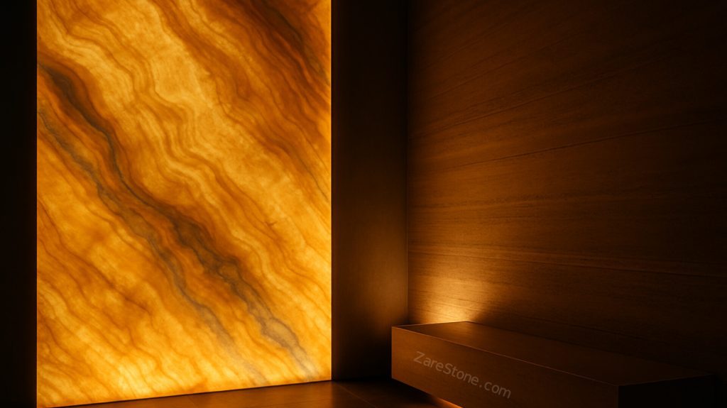 طراحی داخلی با نور و سنگ طبیعی در zarestone.com