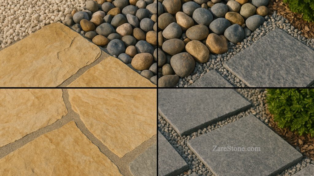 طراحی محوطه با سنگ‌های مختلف طبيعی در zarestone.com