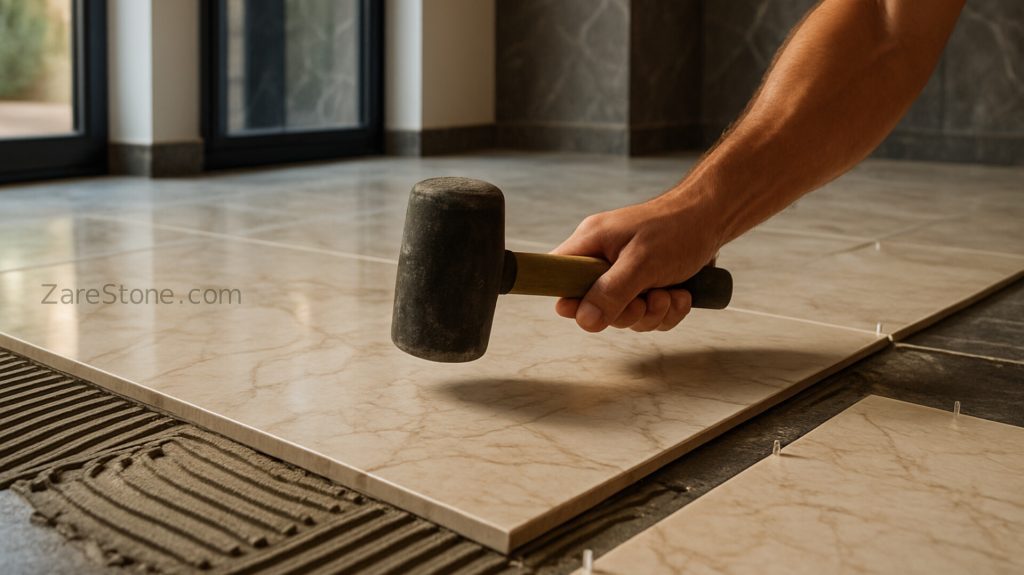 نصب سنگ طبیعی با ملات و چکش